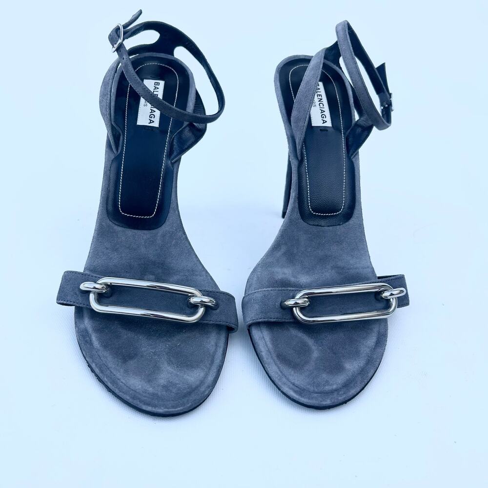 Balenciaga Maillon Suede Ankle Strap Heels Gray Grey Silver 41 Pumps 11 - Picture 3 of 11